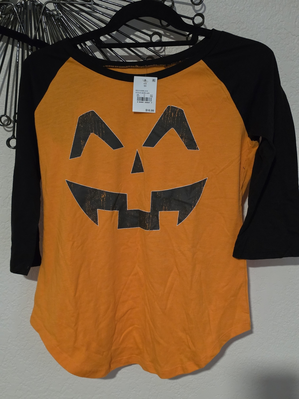 Zoe + Liv Orange and Black Pumpkin Face Raglan Tee